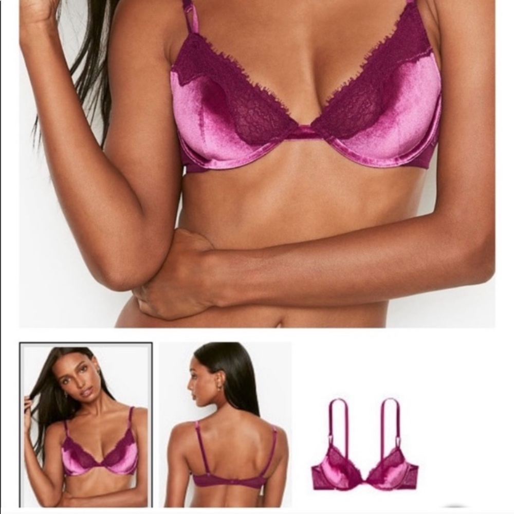 Victoria Secret Sexy Tee Unlined Velvet & Lace Trim Demi Bra. NWT